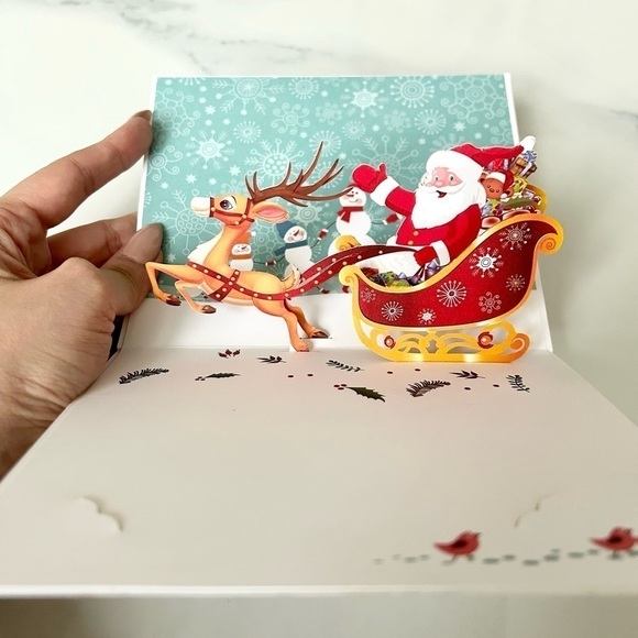 NWT 3D Pop Up Laser Cut Christmas Card Holiday Santa’s Sleigh - Picture 6 of 12